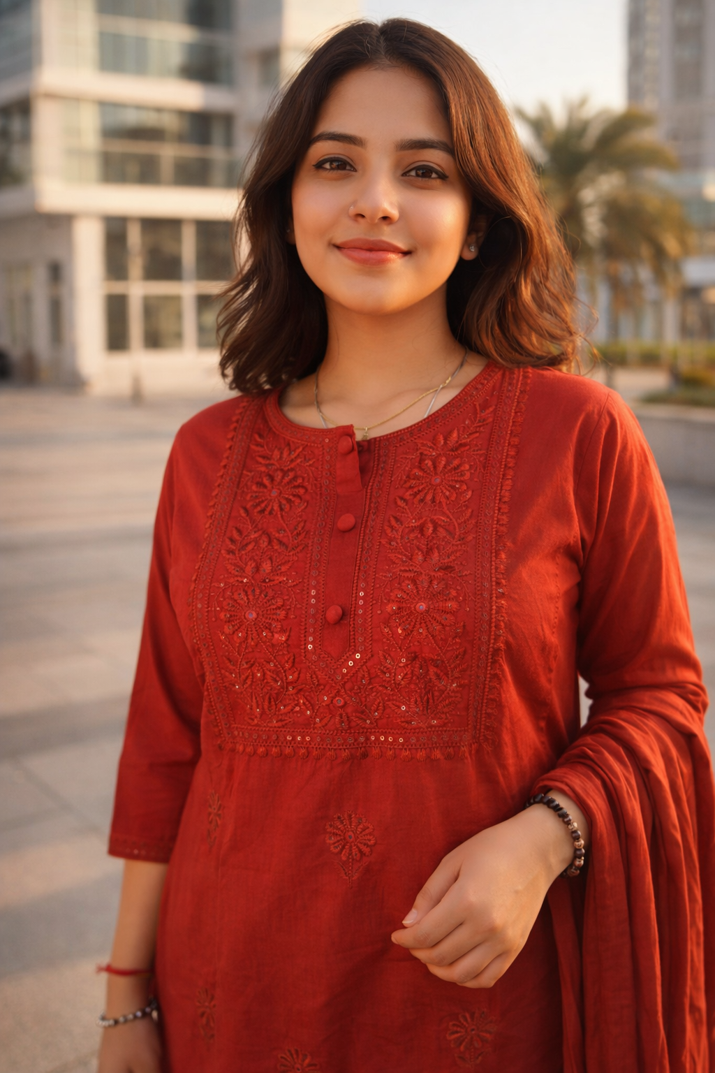 Maroon Embroidered Cotton Suit
