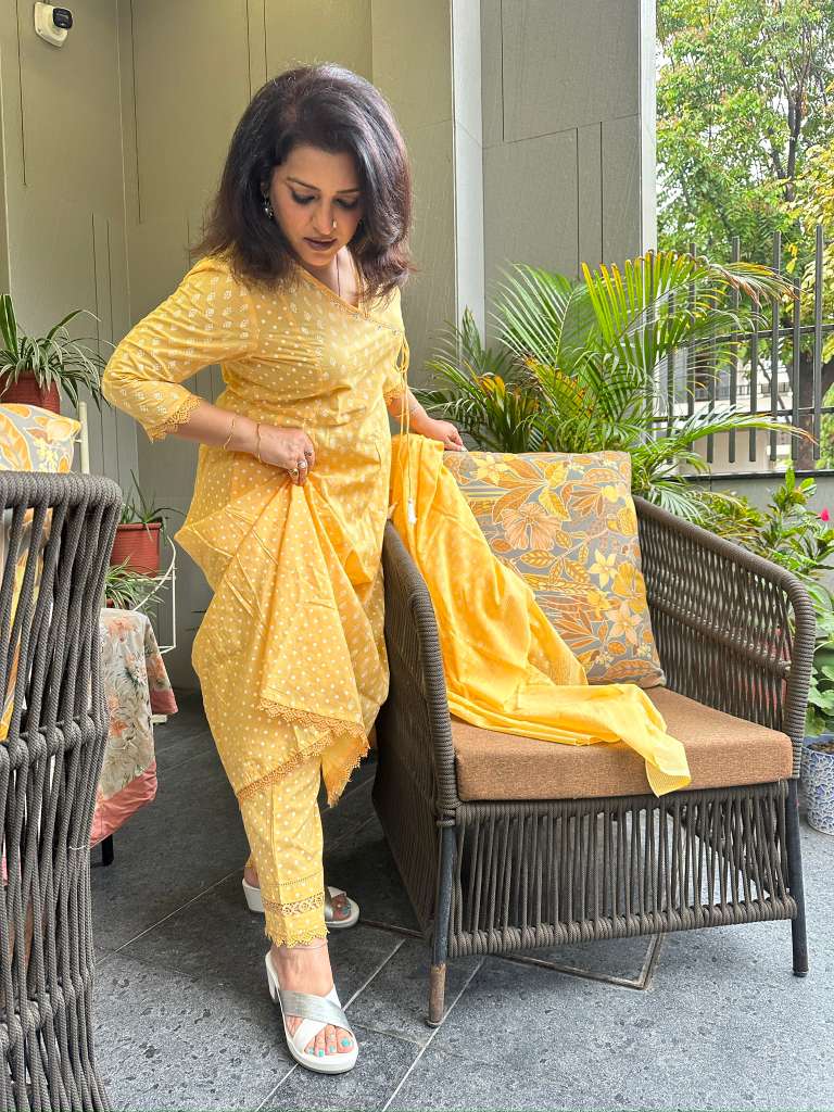 Yellow Angrakha Style Suit