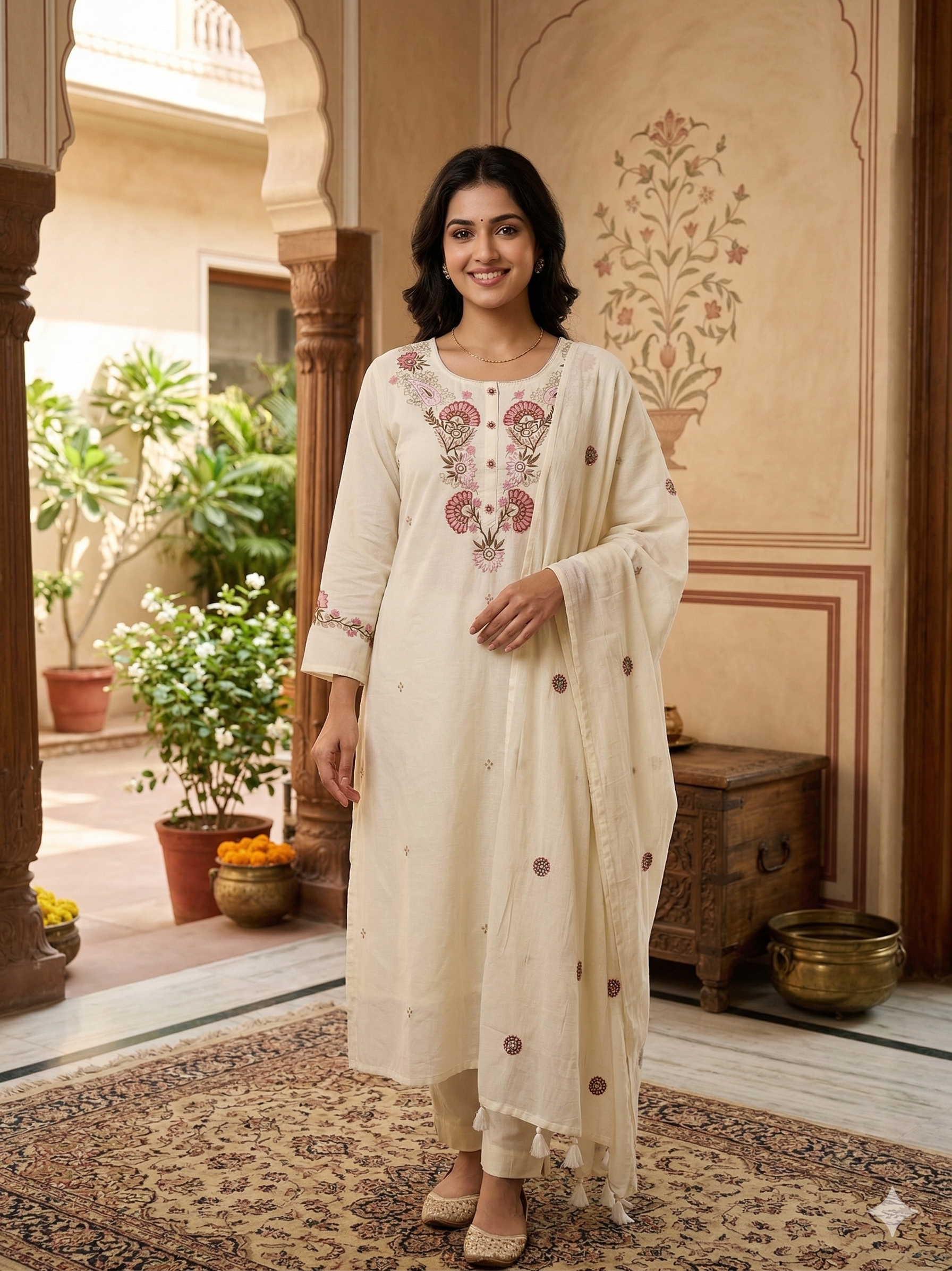 Ivory Bloom Cotton Suit