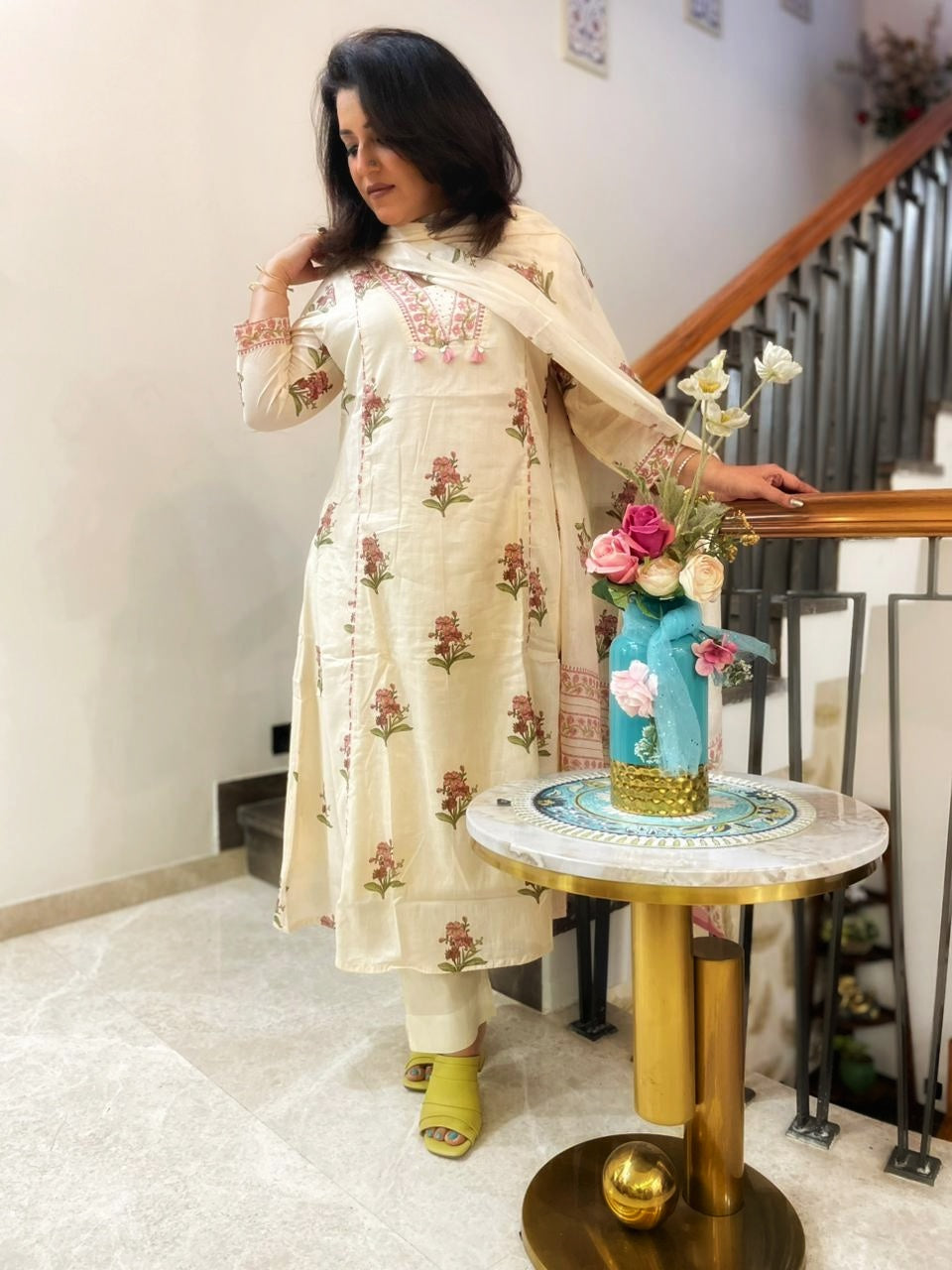cotton suit with floral prints