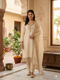 Beige Hand Embroidered Suit
