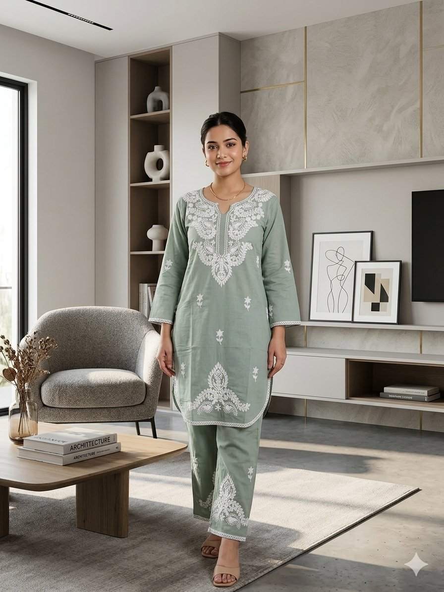 Chikankari embroidered Co-ord Set