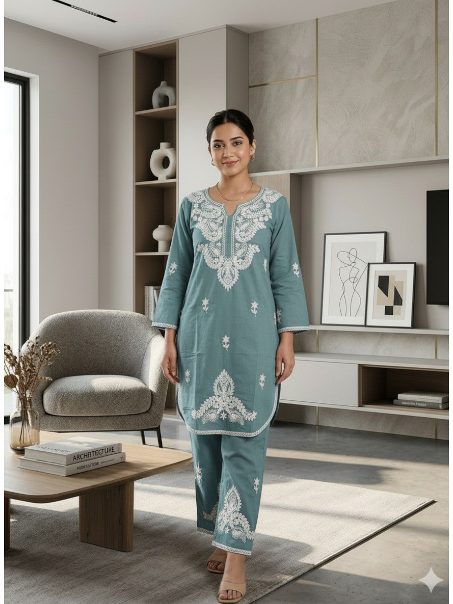 Chikankari embroidered Co-ord Set